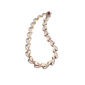 Vintage Matte Gold & Rhinestone Heart Shaped Necklace (A3198)
